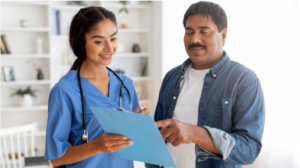 Man talking to doctor